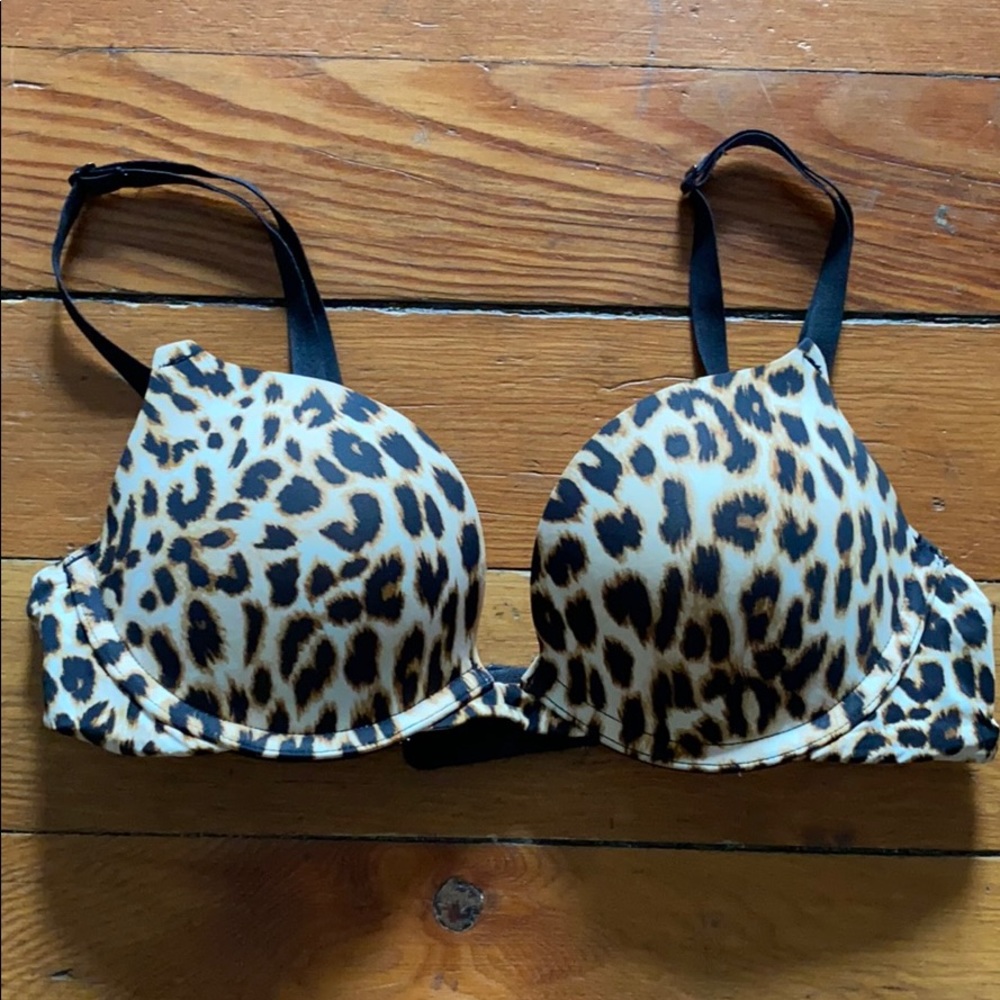 PINK Leopard Print Push Up Bra